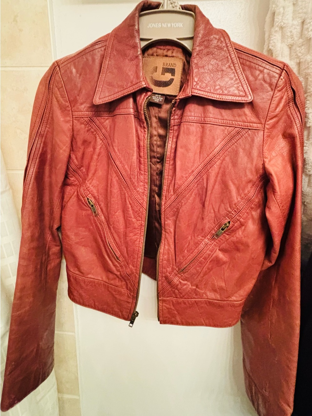 G Brand New York Women's Rust Leather Zip-Front Jacket